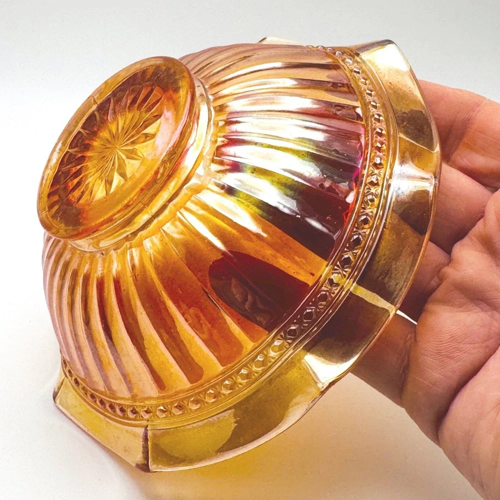 Imperial Fancy Colonial Marigold Carnival Glass Bowl Scalloped Iridescent 7.5